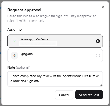 Request approval modal