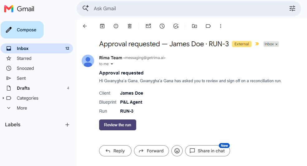Approval email notification